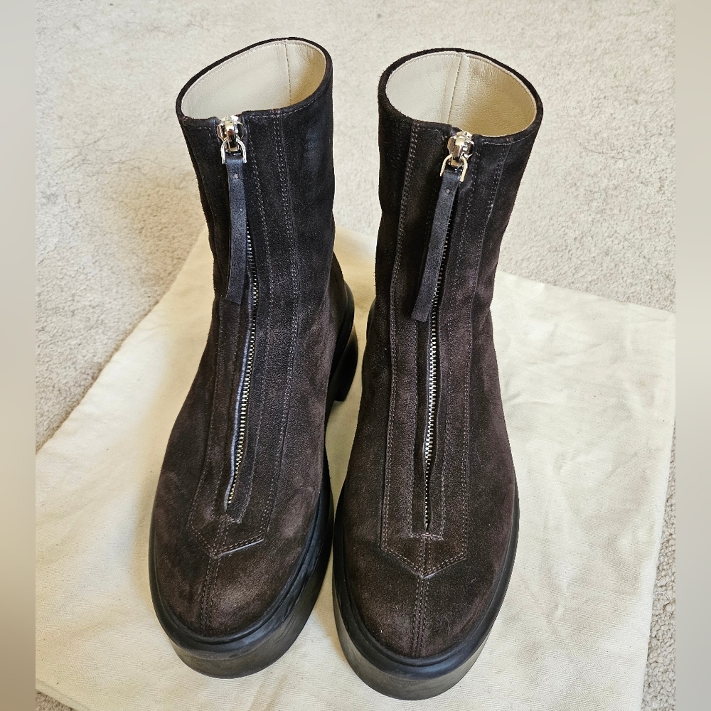 The Row Zip Boots Chocolate Brown Suede Leather Women's 37 Classic